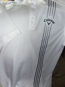 Callaway Polo White With Blue Stripe Golf Shirt Medium 100% Polyester Preowned