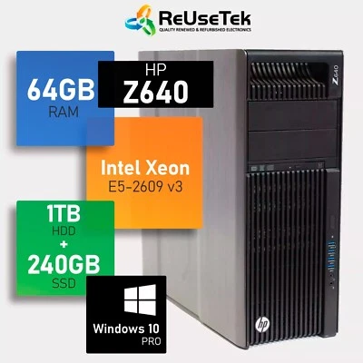 HP Z640 Tower Workstation Xeon E5 240GB SSD+1TB HDD 64GB RAM NVIDIA Quadro K2200 - Image 1 of 4
