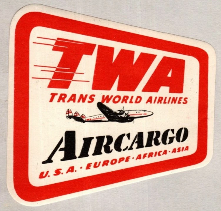 TWA TRANS WORLD AIRLINES AIRCARGO EUA EUROPA ÁFRICA ÁSIA ETIQUETA DE BAGAGEM - DÉCADA DE 1950 - Imagem 1 de 1