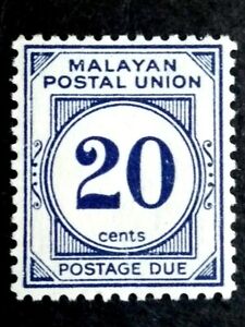 Malaya 1957-1963 Malayan Postal Union Postage Due Ordinary Paper 20c - 1v MLH #1