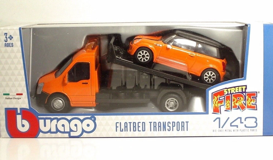 Bburago Mini Cooper S con Flachbett-transporter 1 43 Arancione