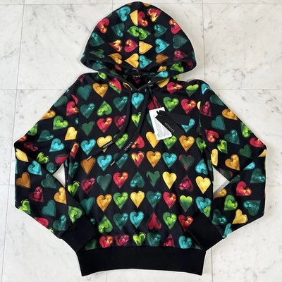 USED VERY GOOD CONDITION VERSACE HOODIE WITH HEART PRINT MULTICOLOR, SIZE 40 V - Image 1 of 4