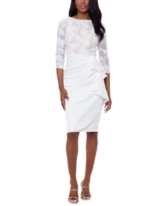 Xscape Women's Boat-Neck Lace-Top Draped-Skirt Dress (Ivory Blush, 6) - Imagen 1 de 6