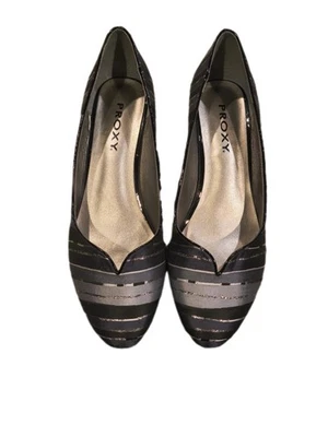 PROXY Negro Gris Plata Mujer Vestido Emastino Tacones de Cuña Zapatos Talla 12W Nuevo en Caja Foto 1 de 4