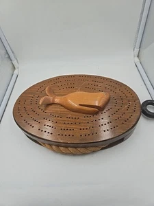 Unique! Nautical Cribbage Board Game Wooden Whale compartment Two pegs - Picture 1 of 8