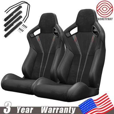 2 piezas Asientos de carreras reclinables PVC cuero carbono look para Nissan con doble deslizador Foto 1 de 4