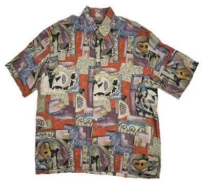RISCATTO Mens XL Vintage Italia Geometric Abstract Button Shirt 90s Multicolor - Image 1 of 4