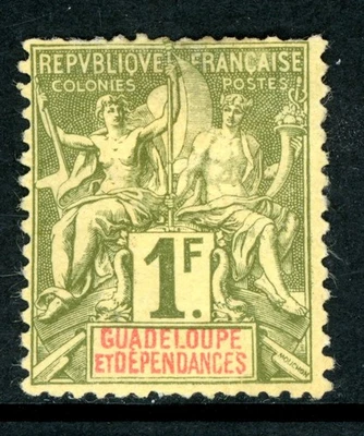 Guadeloupe 1892 French Colony 1 Franc Bronze Green Scott #44 Mint G210 - Image 1 of 4