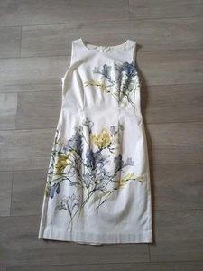 Hobbs White Stretch Cotton Floral Shift Pencil Dress Iris Occasion Holiday UK10 - Picture 1 of 18