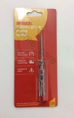 NEW ELECTRICAL TERMINAL SCREWDRIVERS - MAIINS TESTER 125MM (5")WITH POCKET CLIP - Image 1 of 3