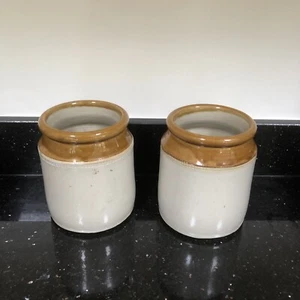 2no Vintage Glazed Stoneware Earthenware Storage Pot Jar Utensils Rustic Vase - Picture 1 of 3