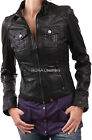 Women Slim Fit Distress Black Coat Authentic Lambskin Pure Leather Pocket Jacket