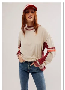 WE THE FREE PEOPLE "Full Speed" Long Sleeve TUNIC TOP SHIRT Size M  Cream /Burg - Picture 1 of 4