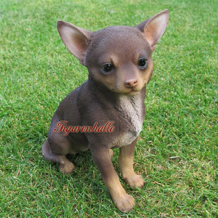 Realistische Sitzende Chihuahua Gartendekoration – Harz, Frostbeständig, 8x4x5,2 Cm, Schwarz