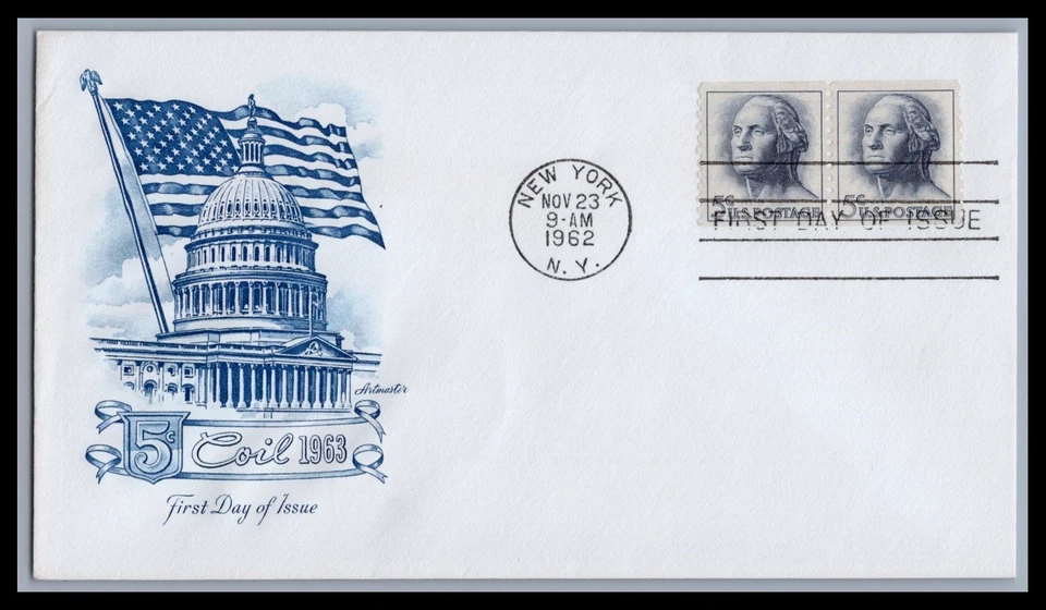 US FDC # 1229 5c George Washington Coil Pair Artmaster  1962, 9e265 - Image 1 of 1