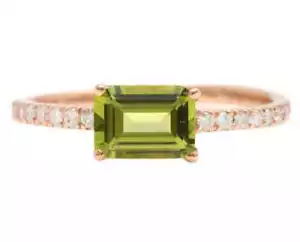 Natural Peridot and Diamonds Gemstone Women Engagement Ring 14K Solid Gold ring - Picture 1 of 5