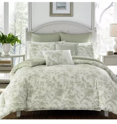 Laura Ashley Comforter Set Full/Queen Floral Cotton Soft in Green (7-Piece) New - Image 1 of 4