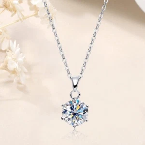 0.5-10CT Real Moissanite Solitaire Pendant Women's Necklace 925 Sterling Silver - Picture 1 of 16