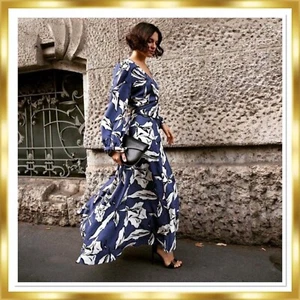 $400 Veronica Beard (0) Blue White Silk Blend/Viscose Jacquard Maxi Dress - Picture 1 of 5