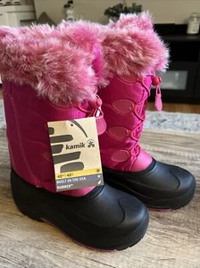 Kamik Winter Snow Boots Pink Black Waterproof Faux Fur Lined Women's Size 6 NWT! - Picture 1 of 7