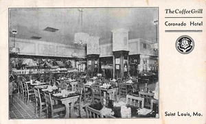 Tarjeta postal interior de restaurante Coffee Grill Coronado Hotel Saint Louis Missouri - Imagen 1 de 2