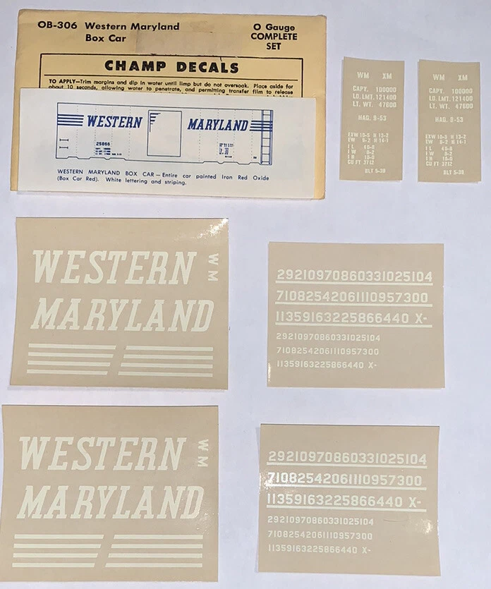 CHAMP O SCALE DECAL-WESTERN MARYLAND/WM RED w/WHITE “SPEED” LETTERING    #OB-306 - Image 1 of 1