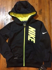 NIKE THERMA ZIPPER HOODIE SWEATSHIRT - Little Boy's Size 4 (black/volt) NWT $44 - Picture 1 of 3