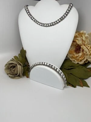 Hand Made Swarovski Crystal and Natural Silver Shade  Stone Bracelet NecklaceSet - Image 1 of 4