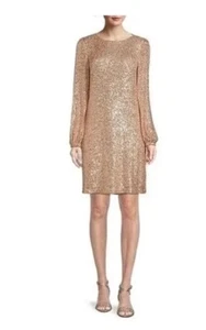 Preston & York 18 Rosa Gold Jewel Neck Sequin Party Dress Long Sleeve Shiny $139 - Picture 1 of 18