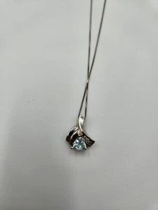10k White Gold Aquamarine Pendant & Diamond Necklace Length 18 Inches Marked SP - Picture 1 of 5