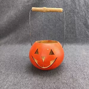 Rustic Gourd Jack-o-lantern Handmade Basket Branch Handle Tealight Holder - Picture 1 of 8