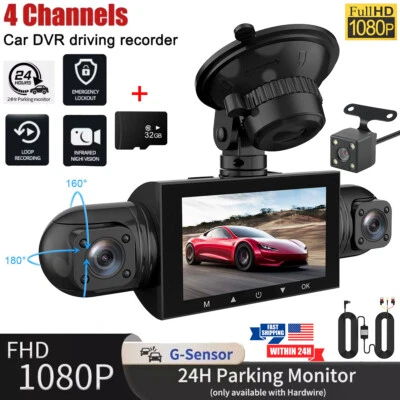 4 Channel Dash Cam HD1080P 4lens Car Camera G-Sensor Driving Video Recorder DVR