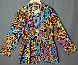 Shenbolen Women's L Colorful Ankara Print Peplum Blazer - Picture 1 of 7