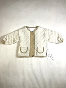 Boys Unbranded Kid's Soft Cloth Shacket Cute - Light Brown Striped Pocket Beige - Picture 1 of 8