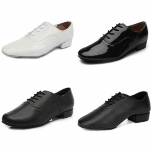 Men's Boy's Ballroom Tango Latin Dance Shoes Black White PU Soft Man Dance Shoes - Picture 1 of 19