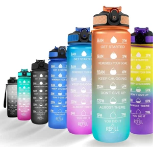 Sport Trinkflasche 1-2 Liter, Motivationsflasche mit Zeitmarkierungen & - Bild 1 von 31
