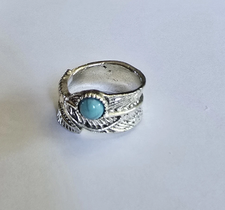 JUEGO BISEL PLUMA TURQUESA ENVOLTURA NUEVO TALLA 7 TITANIO CALIDAD PLATA ANILLO Foto 1 de 3