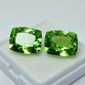 CERTIFIED Cushion Cut 16.08 Ct Natural Green Peridot Rare Loose Gemstone Pair - Picture 1 of 10