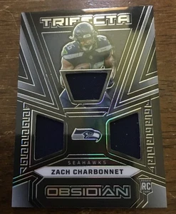 2023 Panini Obsidian Trifecta Zach Charbonnet RC ROOKIE JERSEY #’d/199 Seahawks - Foto 1 di 2