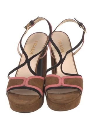 Sandalias de salón PRADA marrón gamuza con tira trasera talla EU 38 US 8 Foto 1 de 4