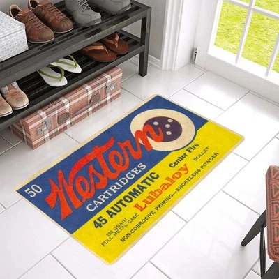 Vintage Style Western Cartridges 45 Automatic Old Box Doormat Rug In / Out Decor - Image 1 of 4