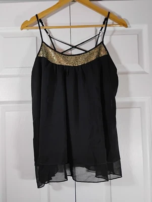 Mossimo Womens Size Medium Black  Sequin Strappy Flowy Sleeveless Blouse Top  - Image 1 of 4