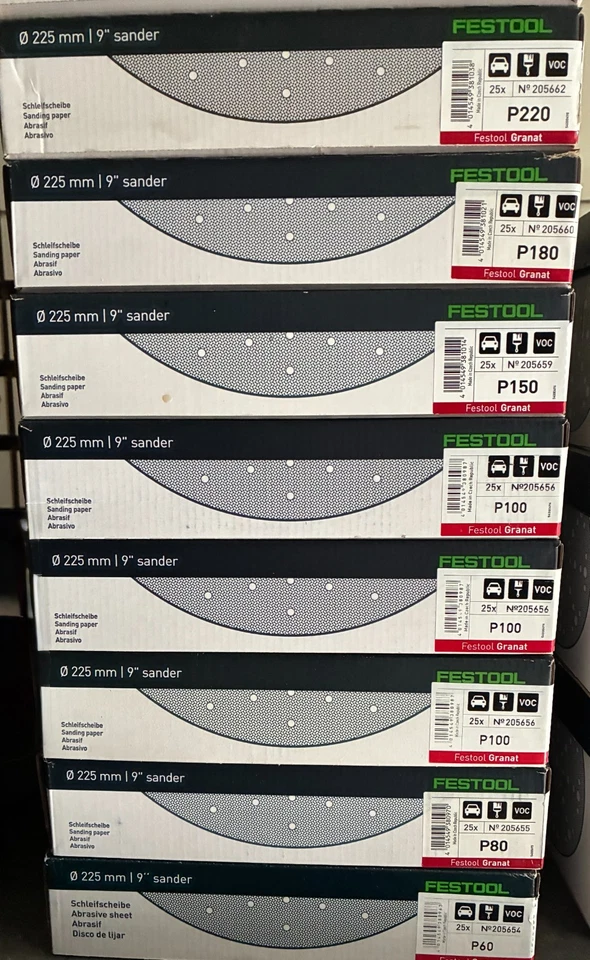 FESTOOL Granat - Boite de 25 Abrasif 225 mm Planex et autres (différents grains) - Photo 1/1
