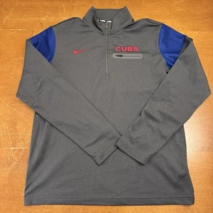 Chicago Cubs Sweater Mens Medium Gray Long Sleeve 1/4 Zip Pullover MLB Nike - Picture 1 of 9