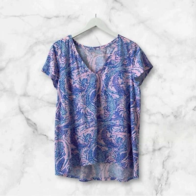 Lilly Pulitzer Wmn’s XL V Neck T-Shirt Top Blue Pink Alligator Summer Casual - Изображение 1 из 4