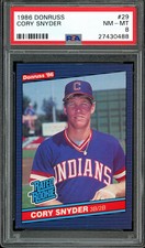 1986 Donruss CORY SNYDER ROOKIE #29 PSA 8 NM- MINT. Indians