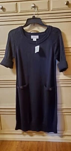 Jessica Knit Sweater Dress Navy Size PM Pockets Short Cuffed Sleeve NWT - Picture 1 of 7