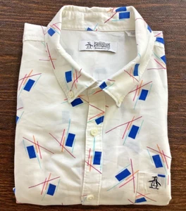 Orig. Penguin Vibrant White Retro Abstract Shirt XXL Short Sleeve Tencel Cotton - Picture 1 of 10