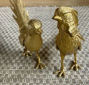 Vintage Heavy Gold Tone Metal Pheasant Ornaments Pair Bird Figurine Male Female - Picture 1 of 9