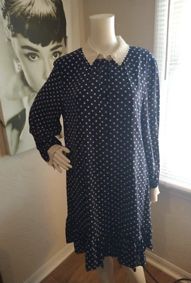 Vestido Darling Tory Burch Cora Lunares Camisa Vestido Seda Manga Larga Talla 12 Foto 1 de 4